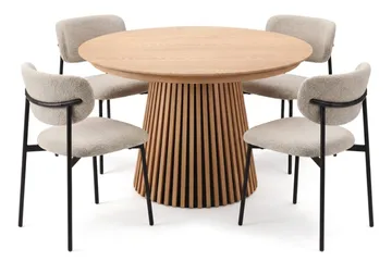Spisegruppe Bark Peyra 120-220 cm Eik Greige bouclé/metallben svart - Møbler - Bord - Spisegruppe