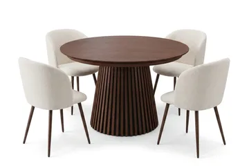 Spisegruppe Bark Peyra 120-220 cm Valnøtt Hvit bouclé/Metallben valnøtt - Møbler - Bord - Spisegruppe