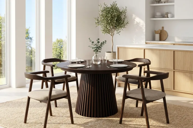 Spisegruppe Bark Peyra 120-220 cm Røkt eik Røkt eik/Beige - Møbler - Bord - Spisegruppe