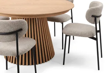 Spisegruppe Bark Peyra 120-220 cm Eik Greige bouclé/metallben svart - Møbler - Bord - Spisegruppe