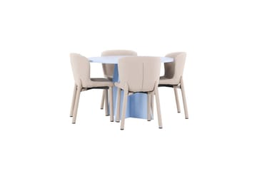 Spisegruppe Bootcut rundt 110 cm babyblå med 4 stk. Astoria stoler Beige - Beige - Møbler - Bord - Spisegruppe