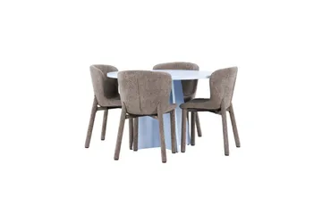 Spisegruppe Bootcut rundt 110 cm babyblå med 4 stk. Astoria stoler Brun - Brun - Møbler - Bord - Spisegruppe