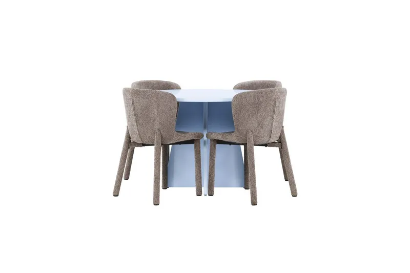 Spisegruppe Bootcut rundt 110 cm babyblå med 4 stk. Astoria stoler Brun, Brun