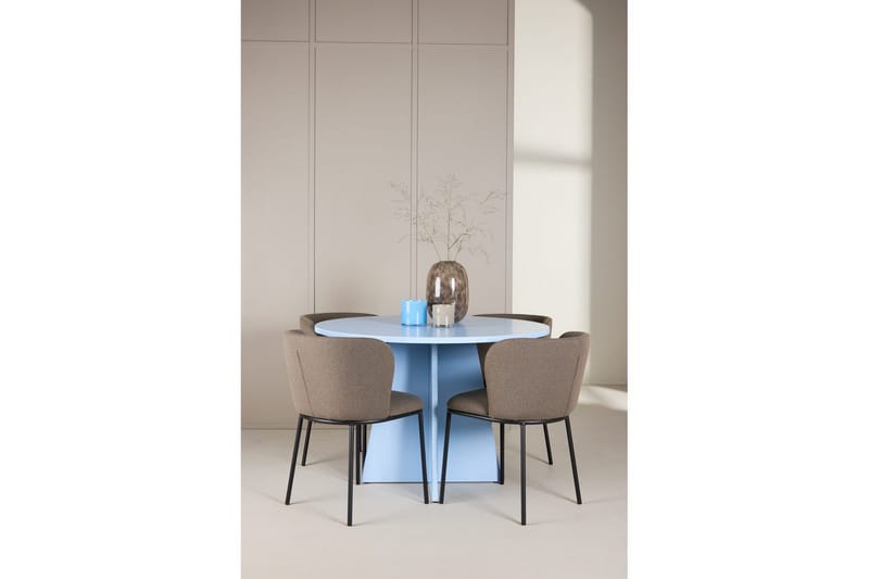 Spisegruppe Bootcut rundt 110 cm babyblå med 4 stk. Edina stoler Svart / Brun - Svart / Brun - Møbler - Bord - Spisegruppe
