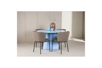 Spisegruppe Bootcut rundt 110 cm babyblå med 4 stk. Edina stoler Svart / Brun - Svart / Brun - Møbler - Bord - Spisegruppe