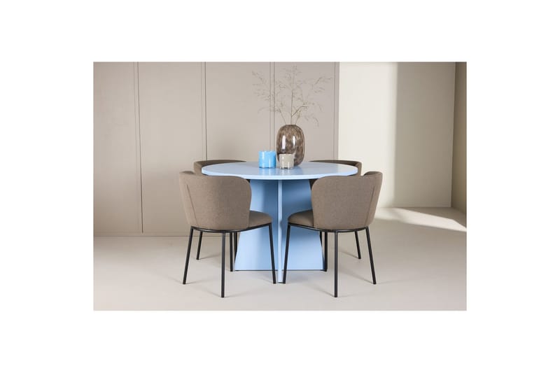 Spisegruppe Bootcut rundt 110 cm babyblå med 4 stk. Edina stoler Svart / Brun - Svart / Brun - Møbler - Bord - Spisegruppe