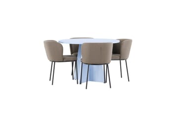Spisegruppe Bootcut rundt 110 cm babyblå med 4 stk. Edina stoler Svart / Brun - Svart / Brun - Møbler - Bord - Spisegruppe