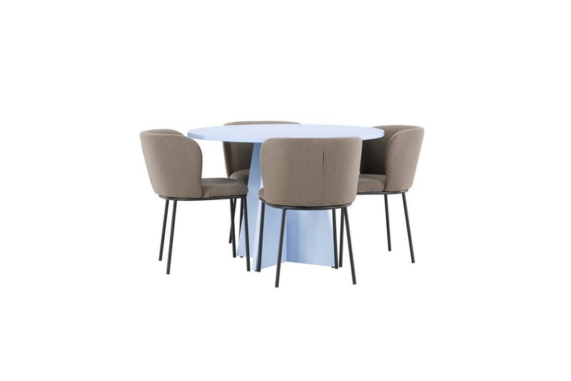 Spisegruppe Bootcut rundt 110 cm babyblå med 4 stk. Edina stoler Svart / Brun - Svart / Brun - Møbler - Bord - Spisegruppe