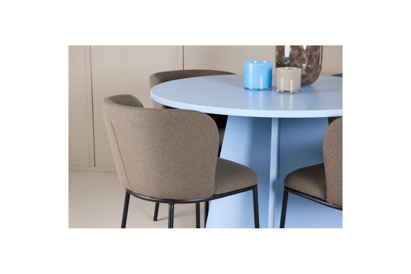 Spisegruppe Bootcut rundt 110 cm babyblå med 4 stk. Edina stoler Svart / Brun - Svart / Brun - Møbler - Bord - Spisegruppe