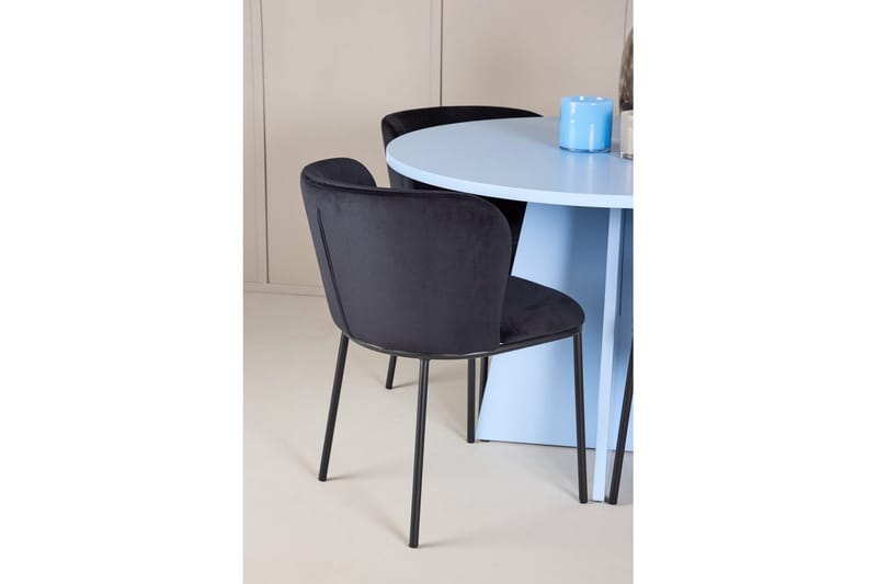 Spisegruppe Bootcut rundt 110 cm babyblå med 4 stk. Edina stoler Svart - Svart - Møbler - Bord - Spisegruppe