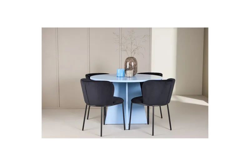 Spisegruppe Bootcut rundt 110 cm babyblå med 4 stk. Edina stoler Svart - Svart - Møbler - Bord - Spisegruppe