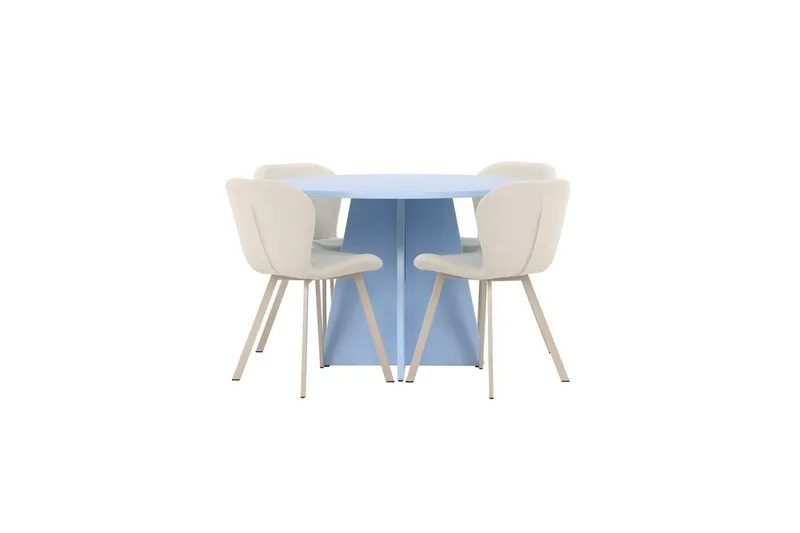 Spisegruppe Bootcut rundt 110 cm babyblå med 4 stk. Lilja stoler