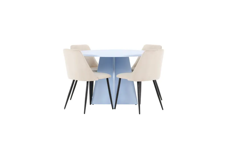 Spisegruppe Bootcut rundt 110 cm babyblå med 4 stk. Night stoler