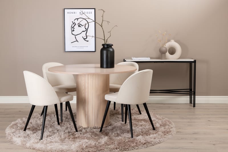 Spisegruppe Cinaba 110 cm Rund inkl. 4 Chantor Cordfløyelsto - Spisegruppe