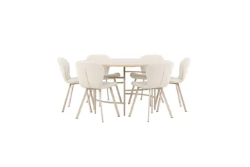 Spisegruppe Copenhagen Rund 140 cm Hvit/Beige med 6 Lilja-stoler - Møbler - Bord - Spisegruppe