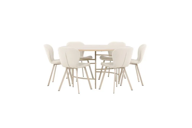 Spisegruppe Copenhagen Rund 140 cm Hvit/Beige med 6 Lilja-stoler