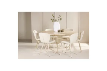 Spisegruppe Copenhagen Rund 140 cm Hvit/Beige med 6 Lilja-stoler - Møbler - Bord - Spisegruppe