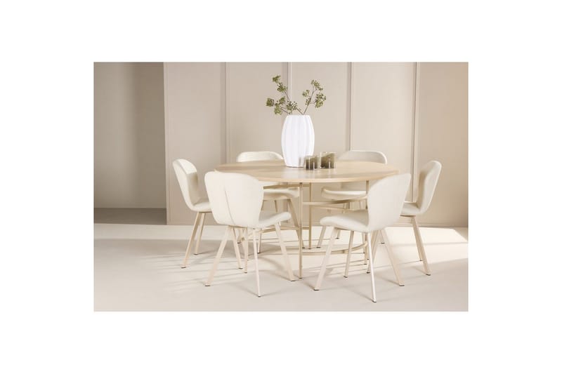 Spisegruppe Copenhagen Rund 140 cm Hvit/Beige med 6 Lilja-stoler - Møbler - Bord - Spisegruppe