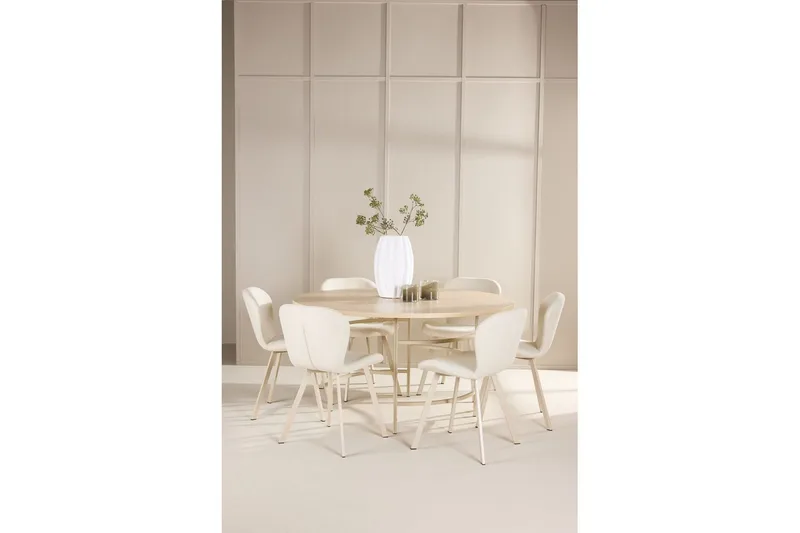 Spisegruppe Copenhagen Rund 140 cm Hvit/Beige med 6 Lilja-stoler - Møbler - Bord - Spisegruppe