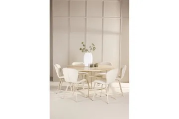Spisegruppe Copenhagen Rund 140 cm Hvit/Beige med 6 Lilja-stoler - Møbler - Bord - Spisegruppe