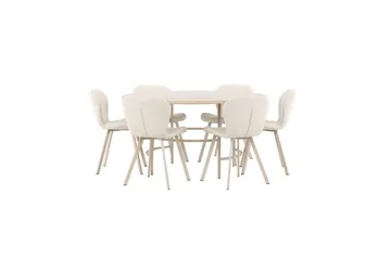 Spisegruppe Copenhagen Rund 140 cm Hvit/Beige med 6 Lilja-stoler - Møbler - Bord - Spisegruppe