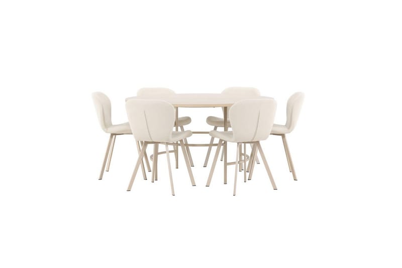 Spisegruppe Copenhagen Rund 140 cm Hvit/Beige med 6 Lilja-stoler - Møbler - Bord - Spisegruppe