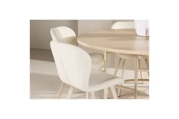Spisegruppe Copenhagen Rund 140 cm Hvit/Beige med 6 Lilja-stoler - Møbler - Bord - Spisegruppe