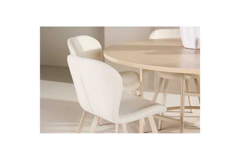 Spisegruppe Copenhagen Rund 140 cm Hvit/Beige med 6 Lilja-stoler - Møbler - Bord - Spisegruppe