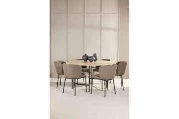 Spisegruppe Copenhagen Rund 140 cm Hvit/Svart med 6 Edina-stoler Svart / Brun - Svart / Brun - Møbler - Bord - Spisegruppe