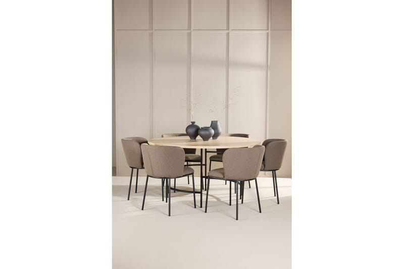 Spisegruppe Copenhagen Rund 140 cm Hvit/Svart med 6 Edina-stoler Svart / Brun - Svart / Brun - Møbler - Bord - Spisegruppe