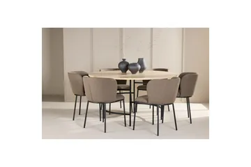 Spisegruppe Copenhagen Rund 140 cm Hvit/Svart med 6 Edina-stoler Svart / Brun - Svart / Brun - Møbler - Bord - Spisegruppe