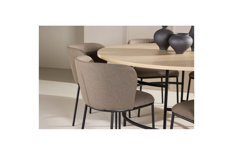 Spisegruppe Copenhagen Rund 140 cm Hvit/Svart med 6 Edina-stoler Svart / Brun - Svart / Brun - Møbler - Bord - Spisegruppe