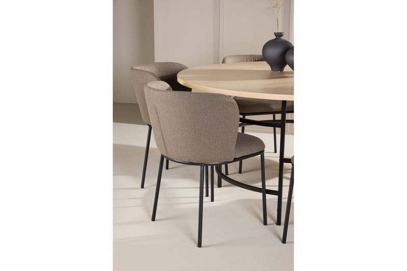 Spisegruppe Copenhagen Rund 140 cm Hvit/Svart med 6 Edina-stoler Svart / Brun - Svart / Brun - Møbler - Bord - Spisegruppe