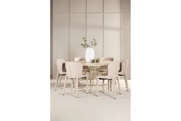 Spisegruppe Copenhagen Rund 140 cm med 6 Astoria-stoler Hvit / Beige, Beige - Hvit / Beige, Beige - Møbler - Bord - Spisegruppe