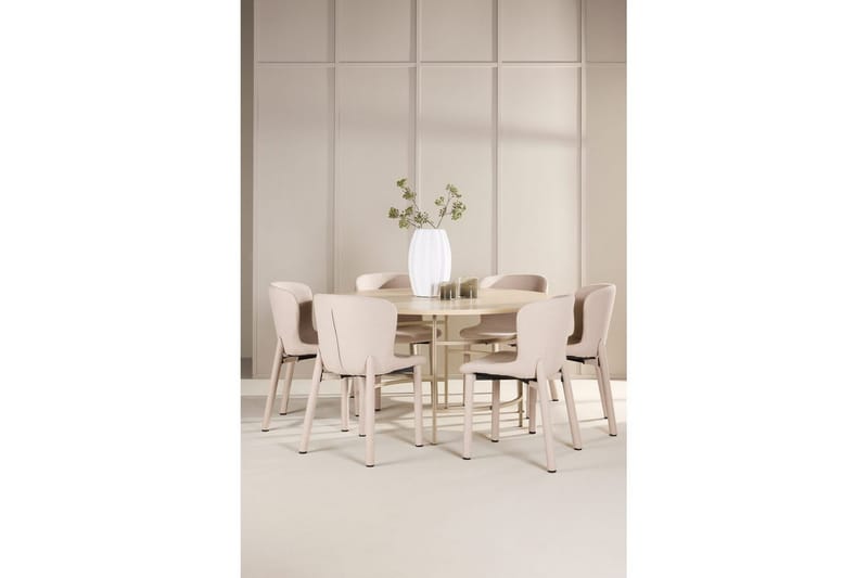 Spisegruppe Copenhagen Rund 140 cm med 6 Astoria-stoler Hvit / Beige, Beige - Hvit / Beige, Beige - Møbler - Bord - Spisegruppe