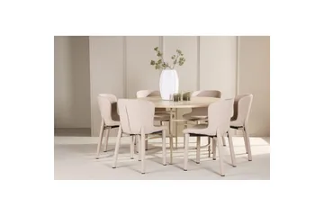 Spisegruppe Copenhagen Rund 140 cm med 6 Astoria-stoler Hvit / Beige, Beige - Hvit / Beige, Beige - Møbler - Bord - Spisegruppe