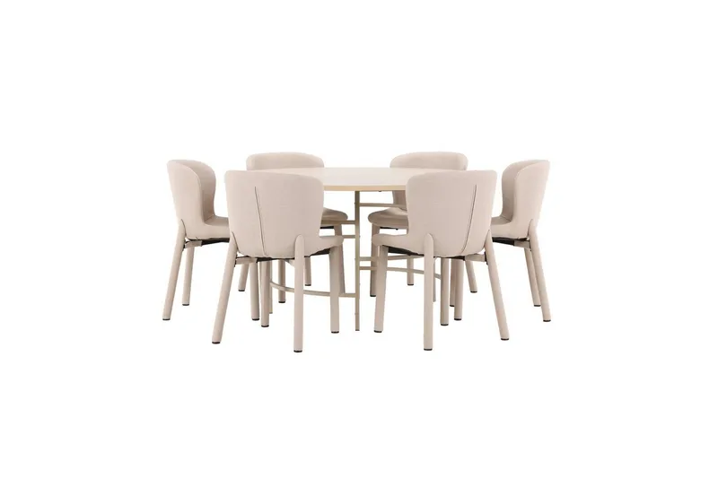 Spisegruppe Copenhagen Rund 140 cm med 6 Astoria-stoler Hvit / Beige, Beige, Hvit / Beige, Beige