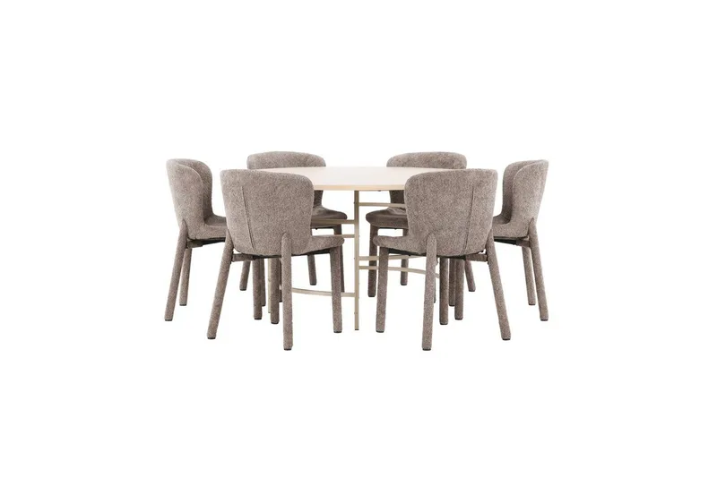 Spisegruppe Copenhagen Rund 140 cm med 6 Astoria-stoler Hvit / Beige, Brun, Hvit / Beige, Brun