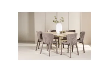 Spisegruppe Copenhagen Rund 140 cm med 6 Astoria-stoler Hvit / Beige, Brun - Hvit / Beige, Brun - Møbler - Bord - Spisegruppe