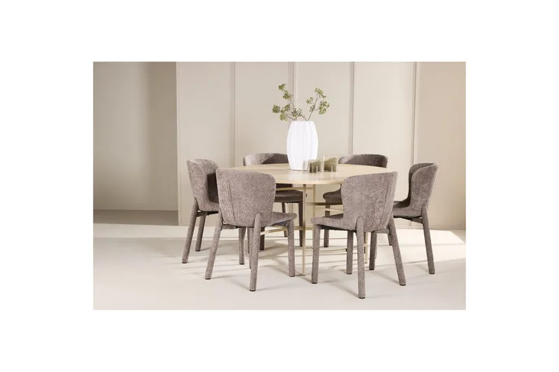 Spisegruppe Copenhagen Rund 140 cm med 6 Astoria-stoler Hvit / Beige, Brun - Hvit / Beige, Brun - Møbler - Bord - Spisegruppe