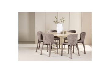 Spisegruppe Copenhagen Rund 140 cm med 6 Astoria-stoler Hvit / Beige, Brun - Hvit / Beige, Brun - Møbler - Bord - Spisegruppe