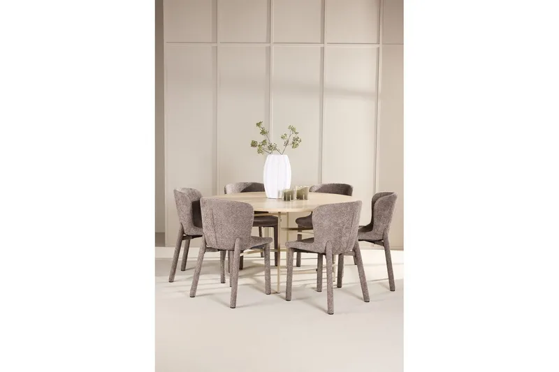 Spisegruppe Copenhagen Rund 140 cm med 6 Astoria-stoler Hvit / Beige, Brun - Hvit / Beige, Brun - Møbler - Bord - Spisegruppe