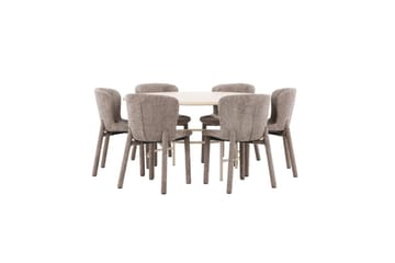 Spisegruppe Copenhagen Rund 140 cm med 6 Astoria-stoler Hvit / Beige, Brun - Hvit / Beige, Brun - Møbler - Bord - Spisegruppe