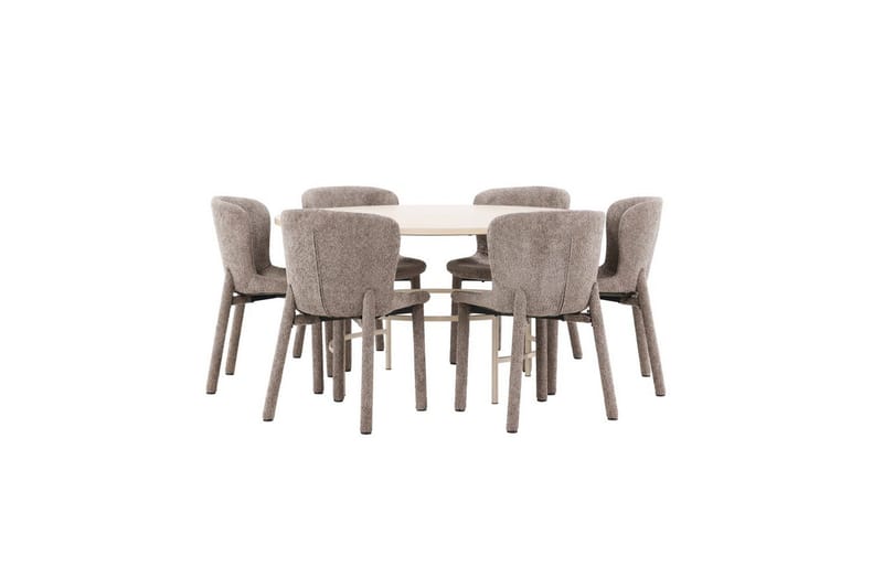 Spisegruppe Copenhagen Rund 140 cm med 6 Astoria-stoler Hvit / Beige, Brun - Hvit / Beige, Brun - Møbler - Bord - Spisegruppe