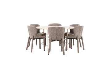 Spisegruppe Copenhagen Rund 140 cm med 6 Astoria-stoler Hvit / Beige, Brun - Hvit / Beige, Brun - Møbler - Bord - Spisegruppe