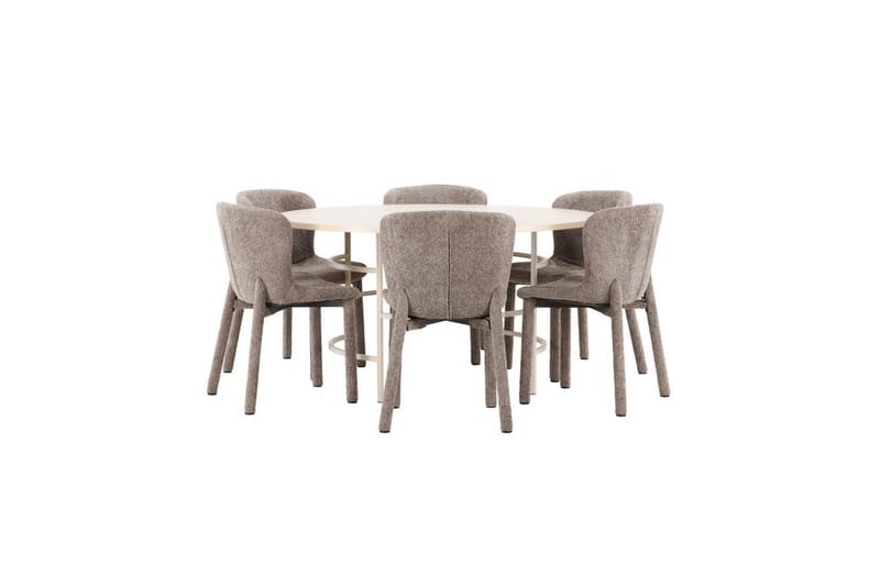 Spisegruppe Copenhagen Rund 140 cm med 6 Astoria-stoler Hvit / Beige, Brun - Hvit / Beige, Brun - Møbler - Bord - Spisegruppe