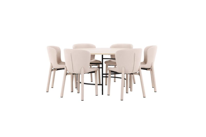 Spisegruppe Copenhagen Rund 140 cm med 6 Astoria-stoler Hvit / Svart, Beige, Hvit / Svart, Beige