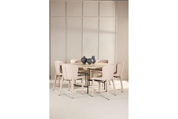 Spisegruppe Copenhagen Rund 140 cm med 6 Astoria-stoler Hvit / Svart, Beige - Hvit / Svart, Beige - Møbler - Bord - Spisegruppe