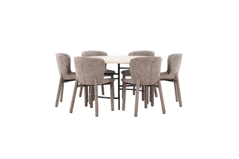 Spisegruppe Copenhagen Rund 140 cm med 6 Astoria-stoler Hvit / Svart, Brun, Hvit / Svart, Brun