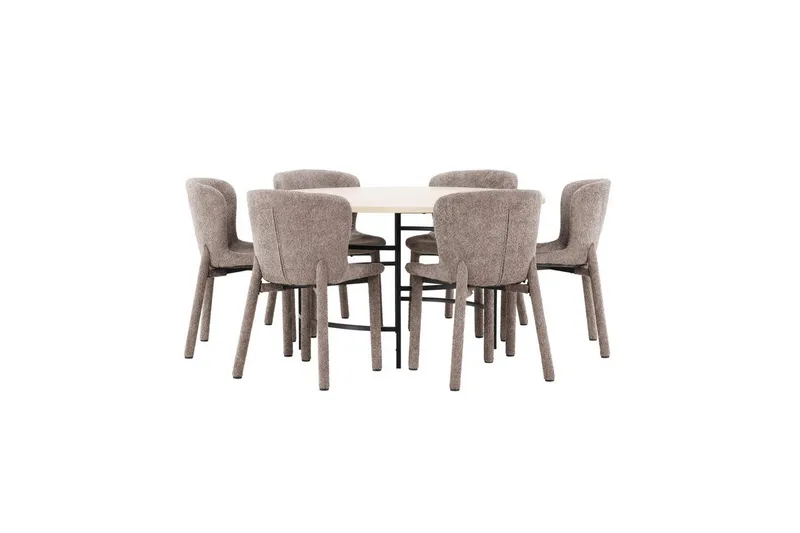 Spisegruppe Copenhagen Rund 140 cm med 6 Astoria-stoler Hvit / Svart, Brun, Hvit / Svart, Brun